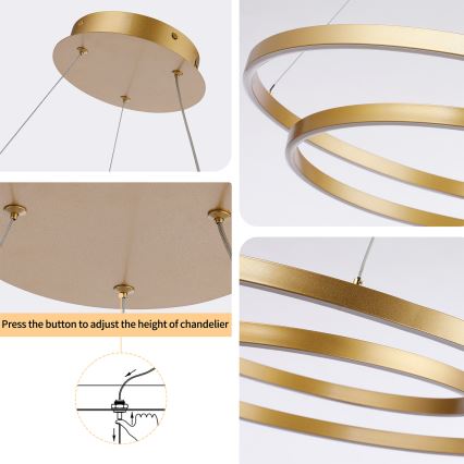 Brilagi - LED dimbar taklampa på vajer TWISTER LED/48W/230V 3000-6000K Ø 50 cm guld + fjärrkontroll