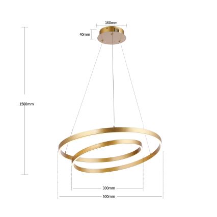 Brilagi - LED dimbar taklampa på vajer TWISTER LED/48W/230V 3000-6000K Ø 50 cm guld + fjärrkontroll
