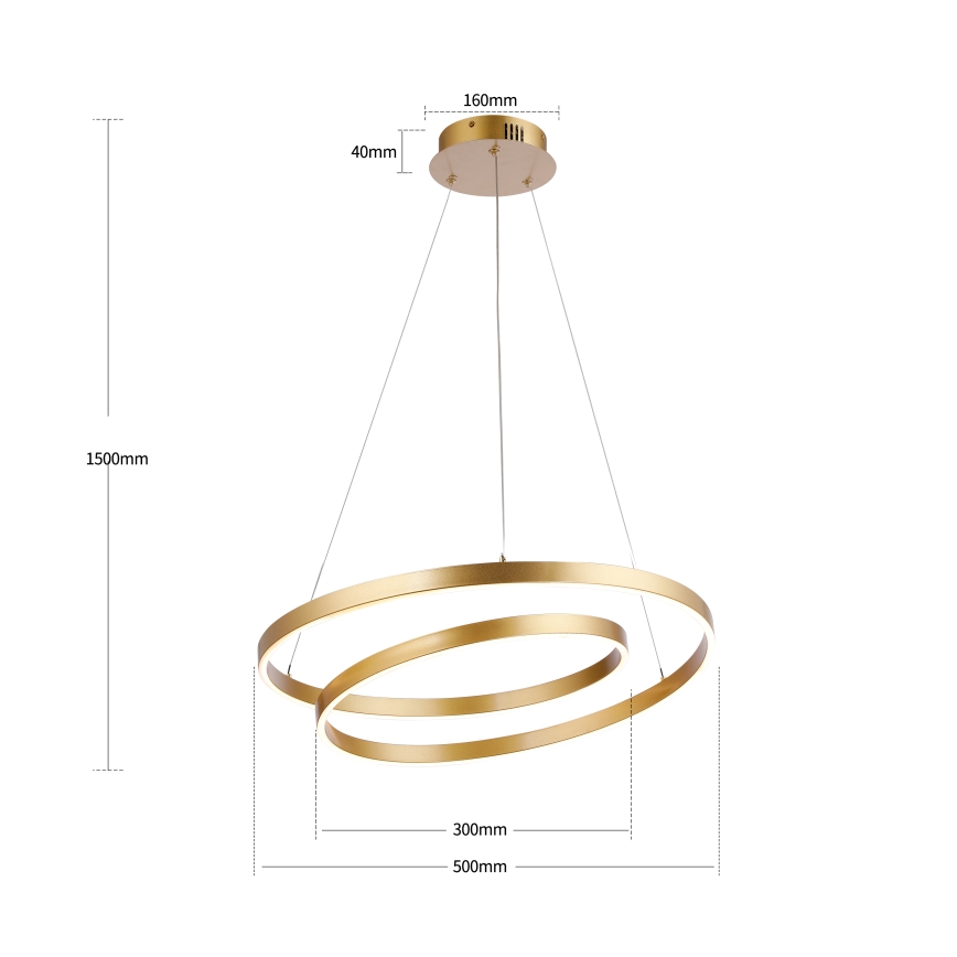 Brilagi - LED dimbar taklampa på vajer TWISTER LED/48W/230V 3000-6000K Ø 50 cm guld + fjärrkontroll