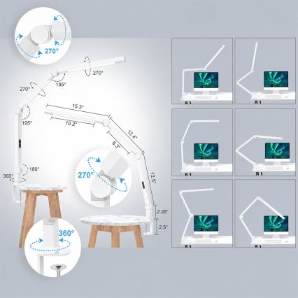 BRILAGI - Dimbar beröringsstyrd flexibel bordslampa VARIO LED/12W/230V 3000/4000/5000/6500K CRI 92 vit