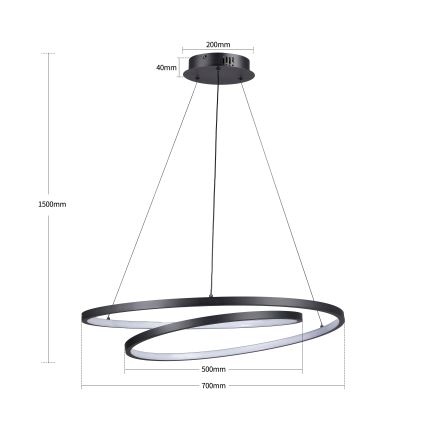 Brilagi - LED-dimmbar pendellampa på vajer TWISTER LED/75W/230V 3000–6000 K Ø 70 cm svart + fjärrkontroll