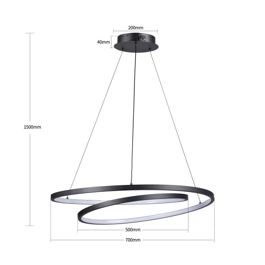 Brilagi - LED-dimmbar pendellampa på vajer TWISTER LED/75W/230V 3000–6000 K Ø 70 cm svart + fjärrkontroll