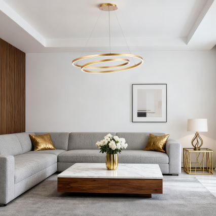 Brilagi - LED dimbar pendellampa på vajer TWISTER LED/105W/230V 3000–6000K Ø 100 cm guld + fjärrkontroll