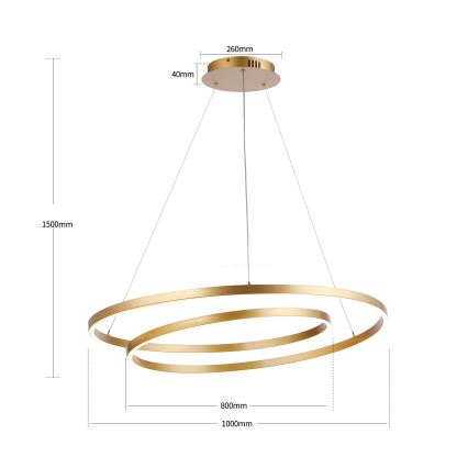 Brilagi - LED dimbar pendellampa på vajer TWISTER LED/105W/230V 3000–6000K Ø 100 cm guld + fjärrkontroll
