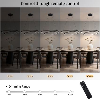 Brilagi - LED dimbar pendellampa på kabel TWISTER LED/105W/230V 3000-6000K Ø 100 cm svart + fjärrkontroll