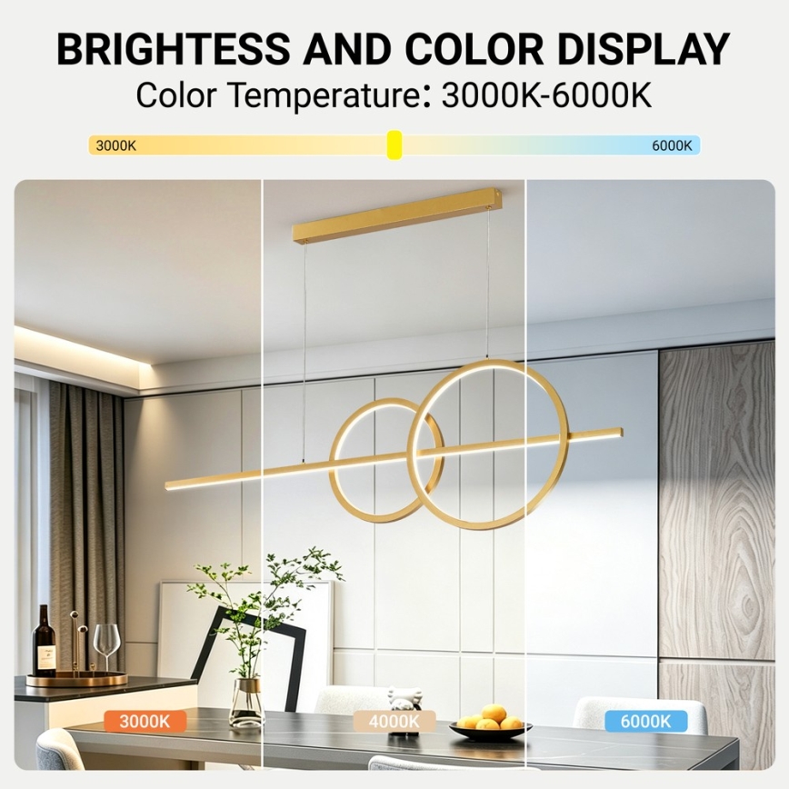 BRILAGI - Dimmbar LED-pendellampa på vajer SIGNATURE LED/53W/230V 3000-6000K 120 cm guld + fjärrkontroll