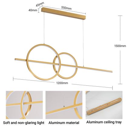 BRILAGI - Dimmbar LED-pendellampa på vajer SIGNATURE LED/53W/230V 3000-6000K 120 cm guld + fjärrkontroll