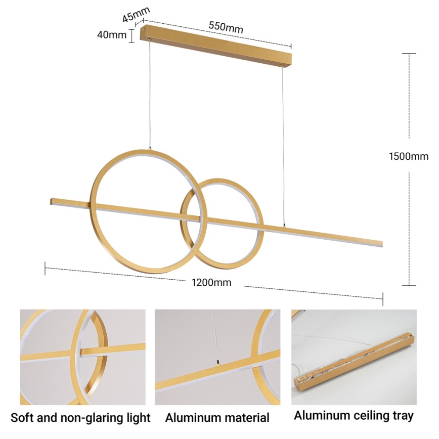 BRILAGI - Dimmbar LED-pendellampa på vajer SIGNATURE LED/53W/230V 3000-6000K 120 cm guld + fjärrkontroll
