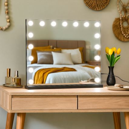BRILAGI - Dimmbar sminkspegel HOLLYWOOD LED/15W/230V CCT + 2x USB 60x50 cm svart