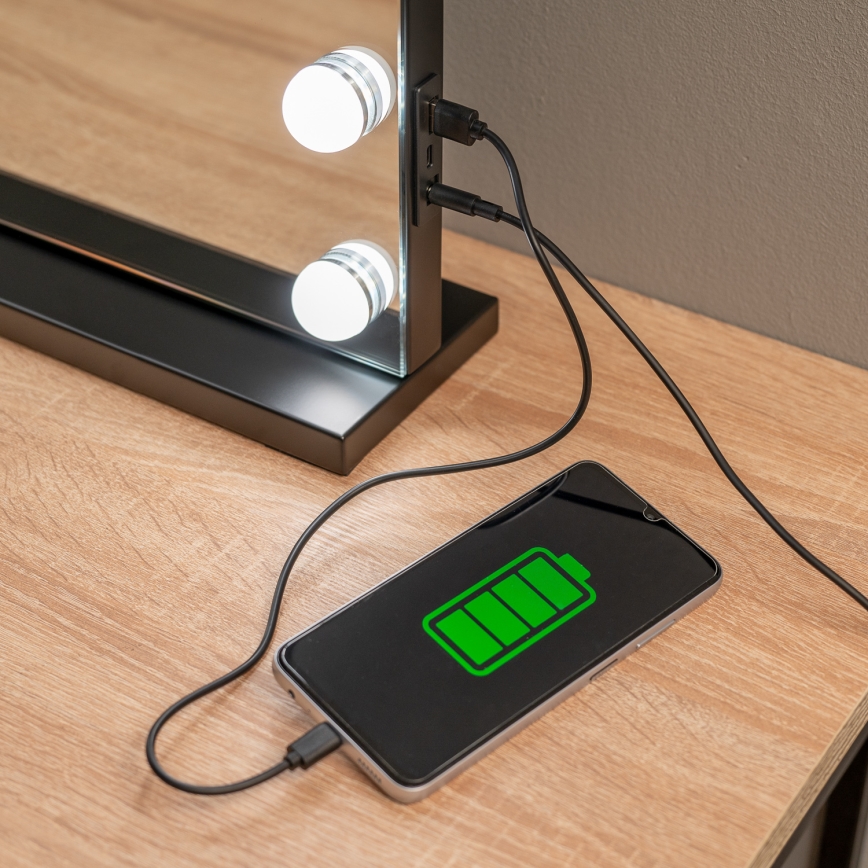 BRILAGI - Dimmbar sminkspegel HOLLYWOOD LED/15W/230V CCT + 2x USB 60x50 cm svart