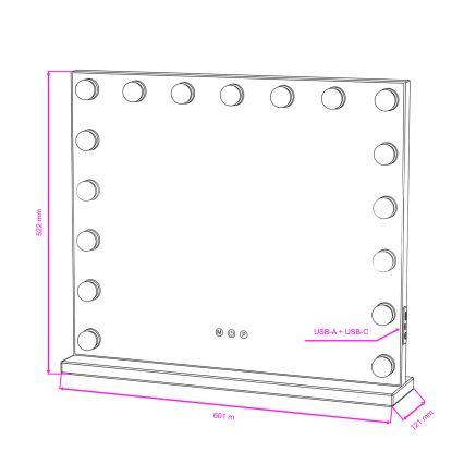 BRILAGI - Dimmbar sminkspegel HOLLYWOOD LED/15W/230V CCT + 2x USB 60x50 cm svart