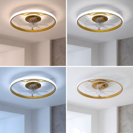 Brilagi - Dimbar LED-takfläkt 66W/230V 3000-6500K Ø 55 cm vit/guld + fjärrkontroll