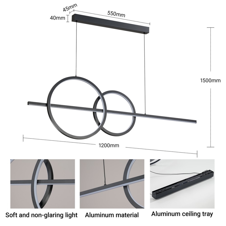 BRILAGI - Dimbar LED-pendellampa på vajer SIGNATURE LED/53W/230V 3000-6000K 120 cm svart + fjärrkontroll