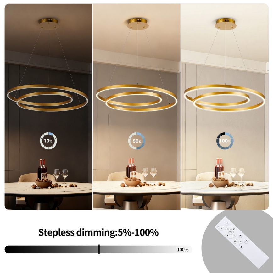 BRILAGI - Dimbar LED-pendellampa TWISTER LED/75W/230V 3000-6000K Ø 70 cm guld + fjärrkontroll
