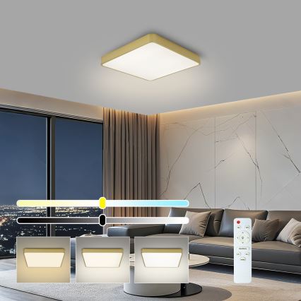 BRILAGI - dimbar LED-taklampa POOL SQUARE LED/36W/230V 3000-6000K 40x40 cm guldfärgad + fjärrkontroll