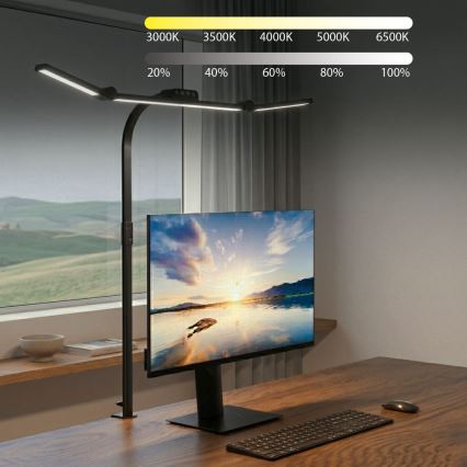 Brilagi - VARIO beröringsstyrd dimbar skrivbordslampa med klämma LED/24W/230V 3000-6500K CRI 92 svart