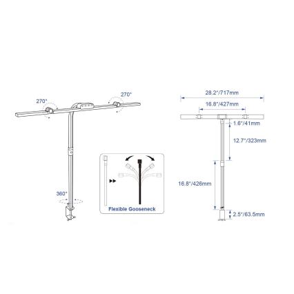 Brilagi - VARIO beröringsstyrd dimbar skrivbordslampa med klämma LED/24W/230V 3000-6500K CRI 92 svart