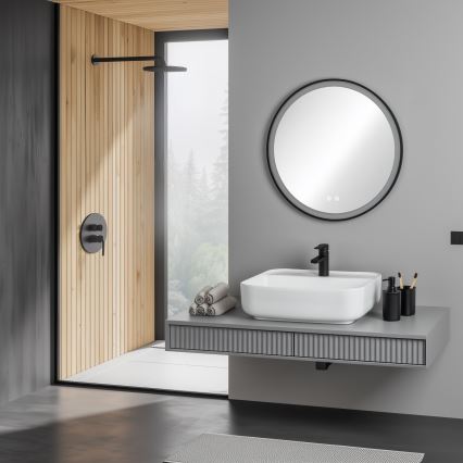 Brilagi - LED dimbar uppvärmd badrumsspegel med bakgrundsbelysning ALU PRO LED/18W/230V Ø 60 cm 3000/4000/6500K IP44 svart CRI 90