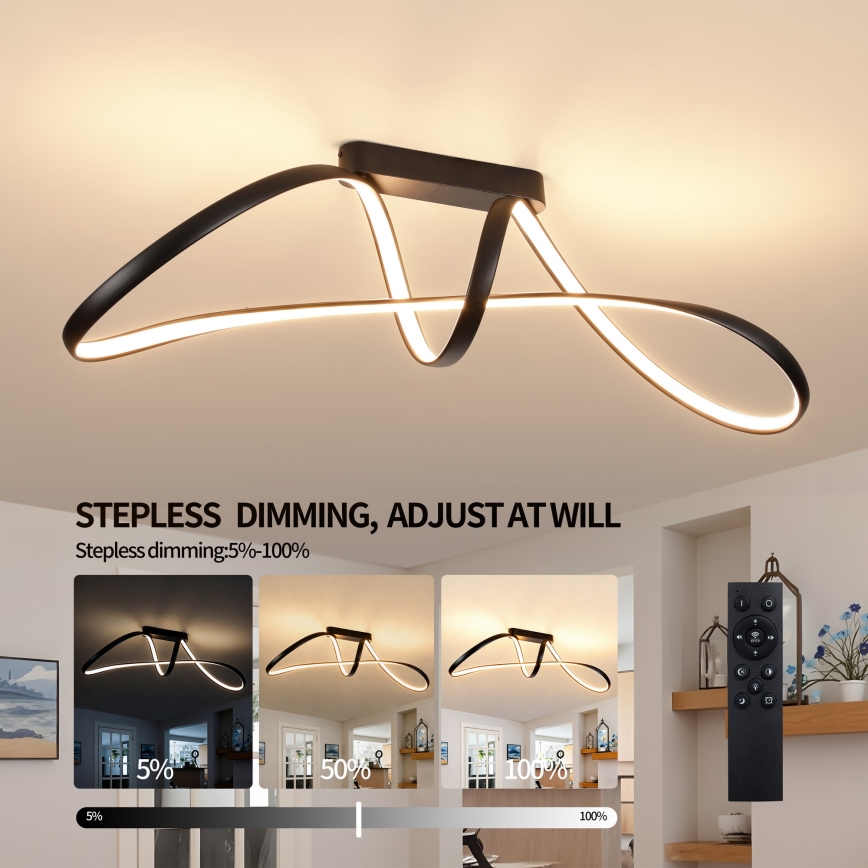 Brilagi - LED dimbar ytmonterad taklampa TWISTER LED/60W/230V 3000-6000K svart + fjärrkontroll