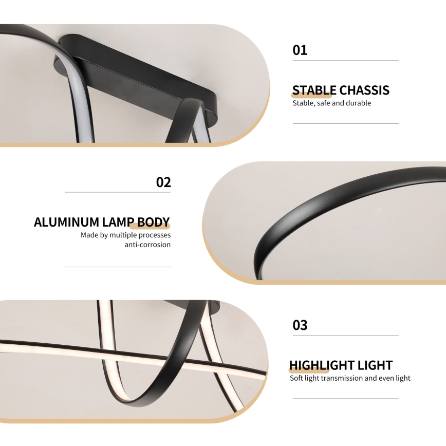 Brilagi - LED dimbar ytmonterad taklampa TWISTER LED/60W/230V 3000-6000K svart + fjärrkontroll
