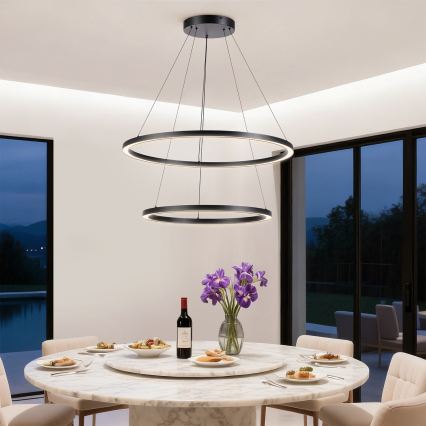 Brilagi - LED-dimbar pendellampa på vajer PORTOFINO LED/98W/230V 3000-6000K Ø 80 cm svart + fjärrkontroll