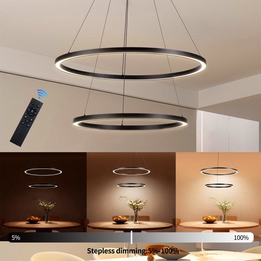 Brilagi - LED-dimbar pendellampa på vajer PORTOFINO LED/98W/230V 3000-6000K Ø 80 cm svart + fjärrkontroll