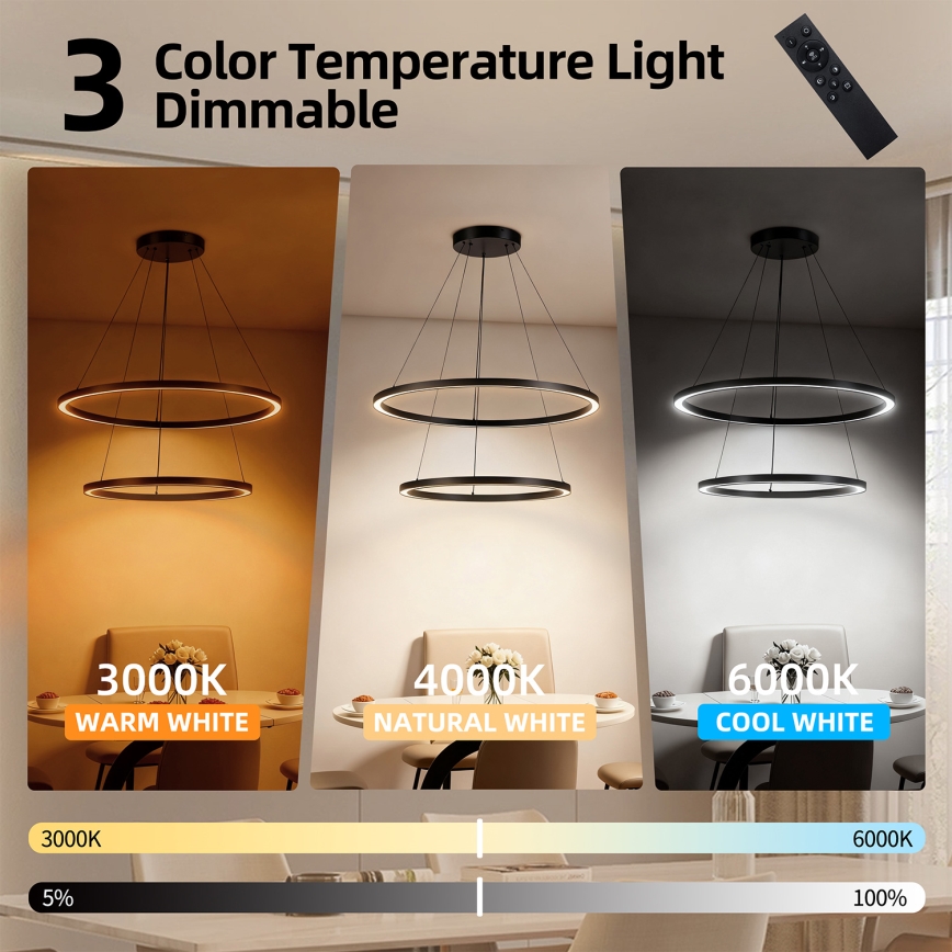 Brilagi - LED-dimbar pendellampa på vajer PORTOFINO LED/98W/230V 3000-6000K Ø 80 cm svart + fjärrkontroll