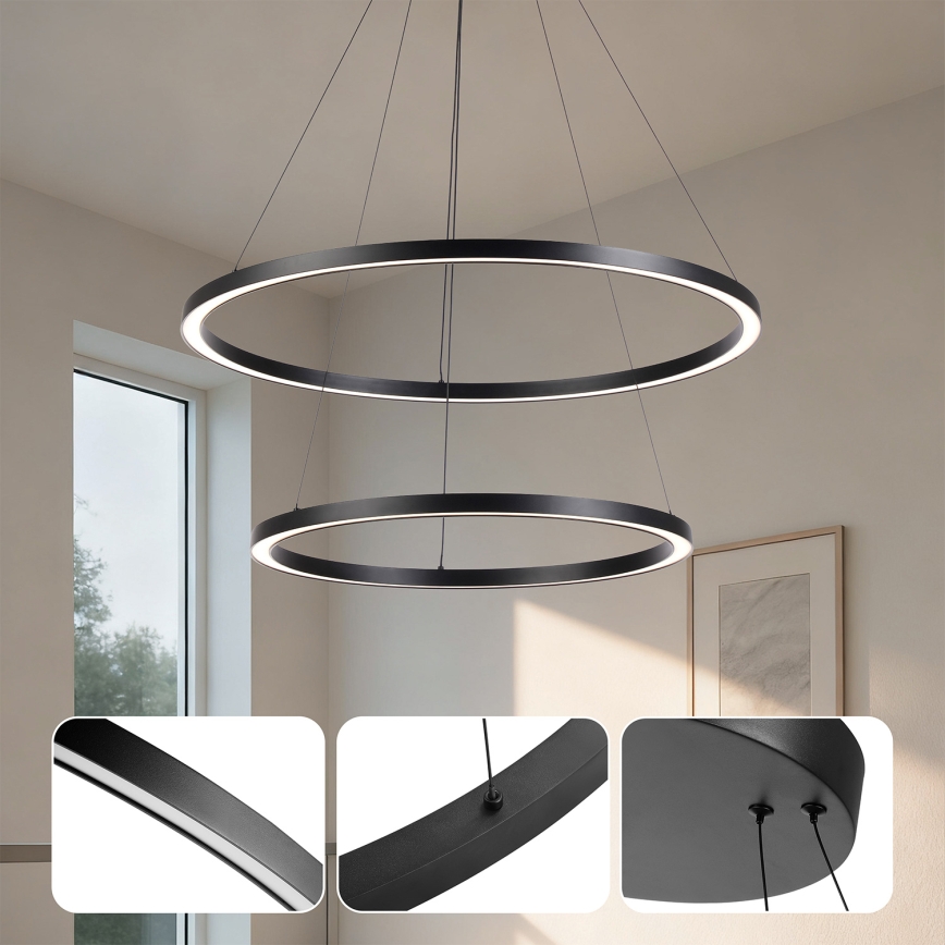 Brilagi - LED-dimbar pendellampa på vajer PORTOFINO LED/98W/230V 3000-6000K Ø 80 cm svart + fjärrkontroll