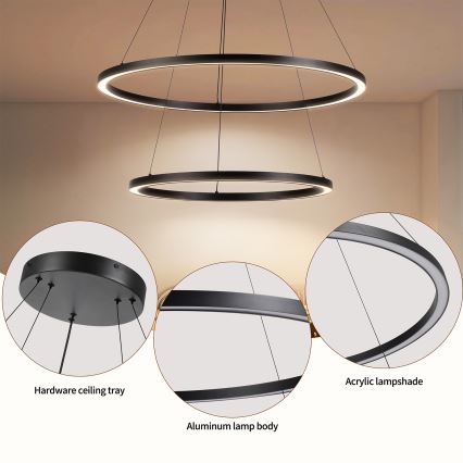 Brilagi - LED-dimbar pendellampa på vajer PORTOFINO LED/98W/230V 3000-6000K Ø 80 cm svart + fjärrkontroll