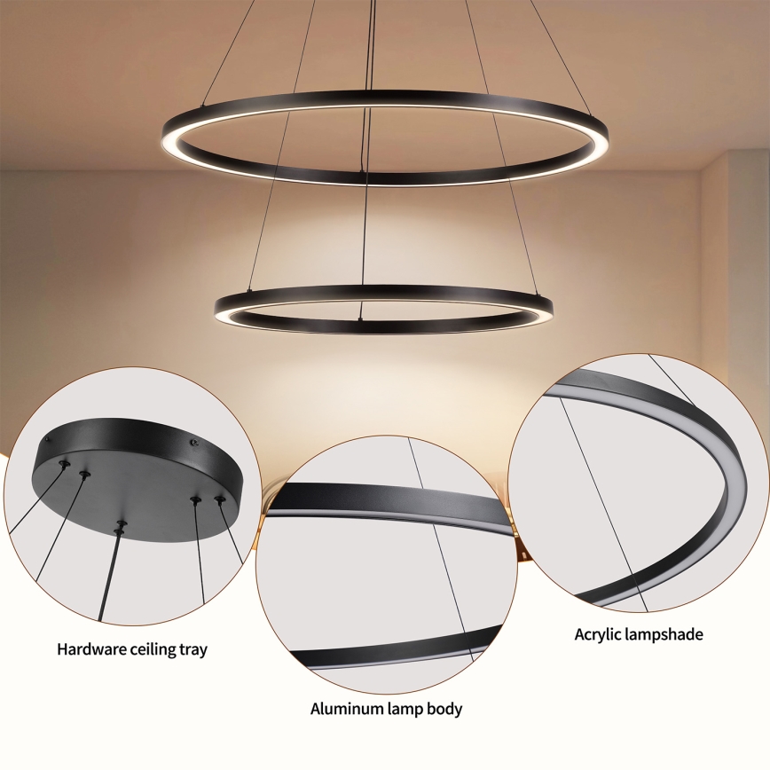 Brilagi - LED-dimbar pendellampa på vajer PORTOFINO LED/98W/230V 3000-6000K Ø 80 cm svart + fjärrkontroll