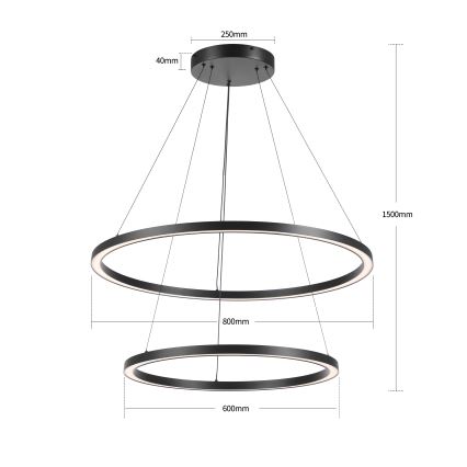 Brilagi - LED-dimbar pendellampa på vajer PORTOFINO LED/98W/230V 3000-6000K Ø 80 cm svart + fjärrkontroll