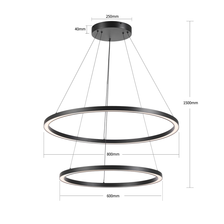 Brilagi - LED-dimbar pendellampa på vajer PORTOFINO LED/98W/230V 3000-6000K Ø 80 cm svart + fjärrkontroll