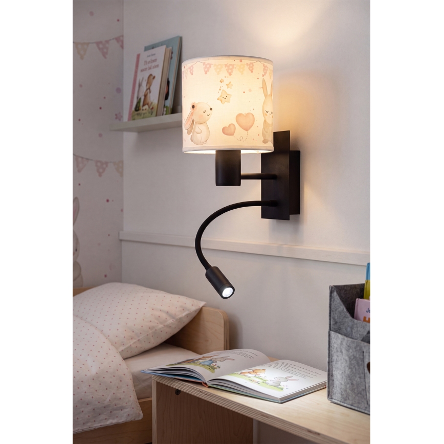 BRILAGI - LED flexibel vägglampa för barn BOBO 1xE27/25W/230V + LED/3W svart/krämvit/kaniner