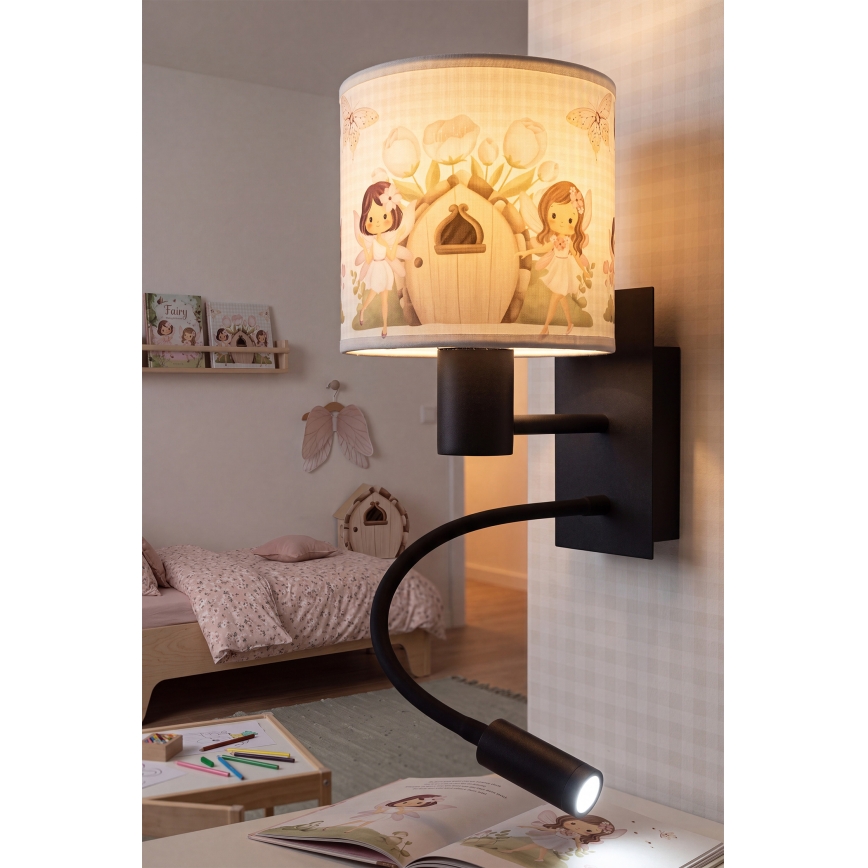 BRILAGI - BOBO flexibel LED-vägglampa för barn 1xE27/25W/230V + LED/3W svart/vit/rosa/älvmotiv