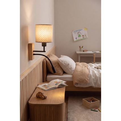 BRILAGI - LED flexibel barnvägglampa BOBO WOOD 1xE27/25W/230V + LED/3W ek/svart/beige/med prickar