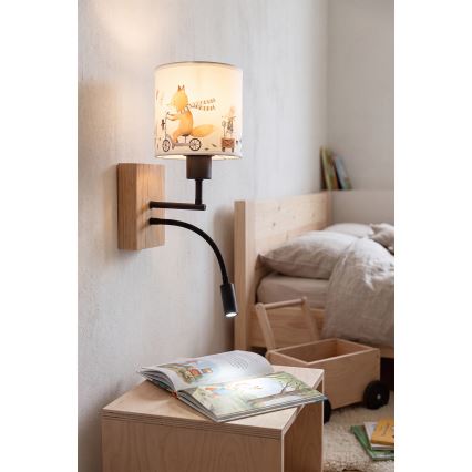 BRILAGI - LED flexibel vägglampa för barn BOBO WOOD 1xE27/25W/230V + LED/3W ek/svart/vit/djurmotiv