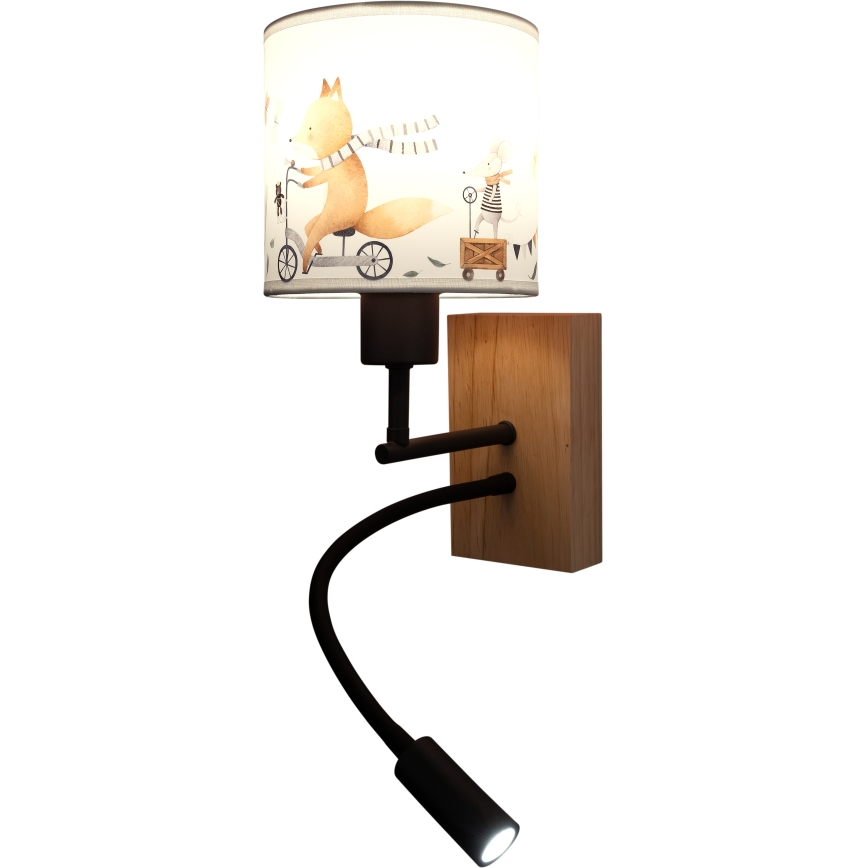 BRILAGI - LED flexibel vägglampa för barn BOBO WOOD 1xE27/25W/230V + LED/3W ek/svart/vit/djurmotiv