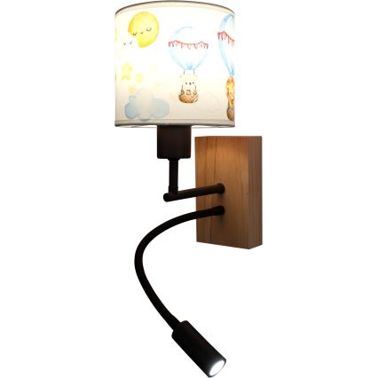 BRILAGI - LED flexibel barnvägglampa BOBO WOOD 1xE27/25W/230V + LED/3W ek/svart/vit/djurmotiv