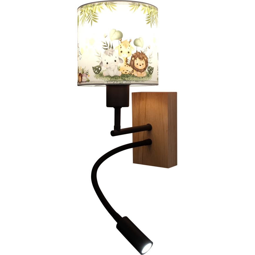 BRILAGI - LED Barns flexibla vägglampa BOBO WOOD 1xE27/25W/230V + LED/3W ek/svart/vit/grön/djungel