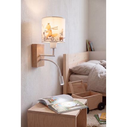 BRILAGI - LED flexibel vägglampa för barn BOBO WOOD 1xE27/25W/230V + LED/3W ek/vit/djurmotiv