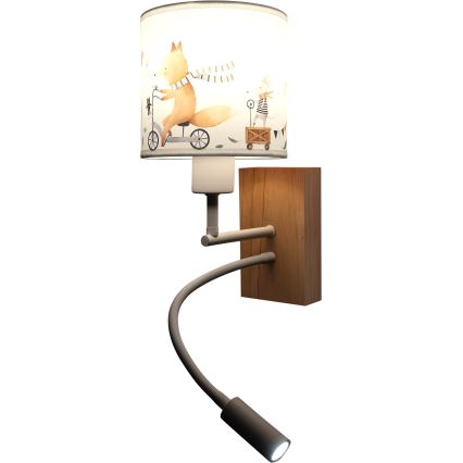 BRILAGI - LED flexibel vägglampa för barn BOBO WOOD 1xE27/25W/230V + LED/3W ek/vit/djurmotiv