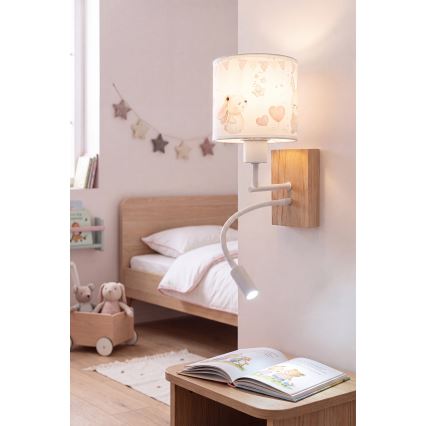 BRILAGI - LED flexibel vägglampa för barn BOBO WOOD 1xE27/25W/230V + LED/3W ek/vit/krämfärgad/med kaniner