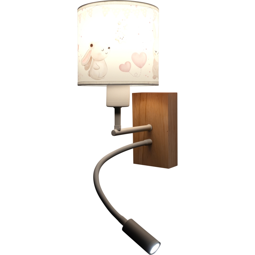 BRILAGI - LED flexibel vägglampa för barn BOBO WOOD 1xE27/25W/230V + LED/3W ek/vit/krämfärgad/med kaniner