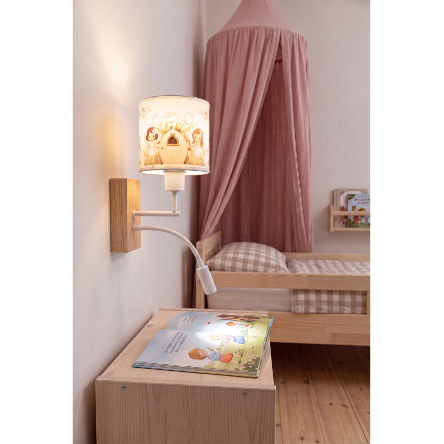 BRILAGI - LED flexibel vägglampa för barn BOBO WOOD 1xE27/25W/230V + LED/3W ek/vit/rosa/älvor