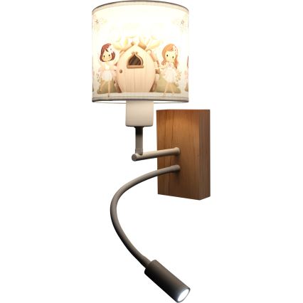 BRILAGI - LED flexibel vägglampa för barn BOBO WOOD 1xE27/25W/230V + LED/3W ek/vit/rosa/älvor