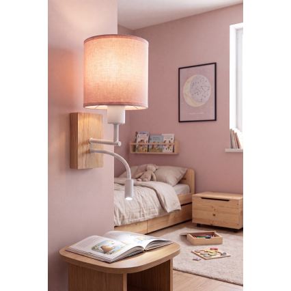 BRILAGI - LED flexibel vägglampa BOBO WOOD 1xE27/25W/230V + LED/3W ek/vit/rosa