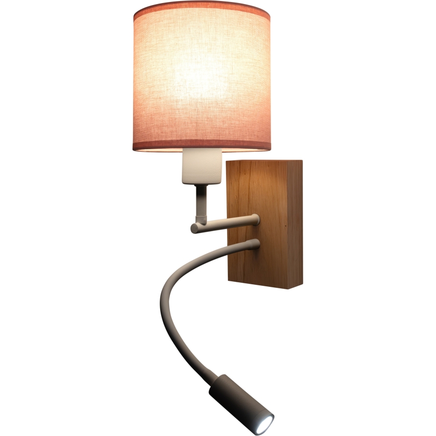 BRILAGI - LED flexibel vägglampa BOBO WOOD 1xE27/25W/230V + LED/3W ek/vit/rosa