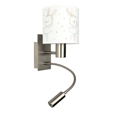 BRILAGI - LED flexibel barnvägglampa BOBO 1xE27/25W/230V + LED/3W matt krom/vit/med kaniner