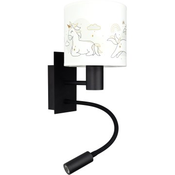 BRILAGI - LED flexibel barnvägglampa BOBO 1xE27/25W/230V + LED/3W svart/vit/enhörningar