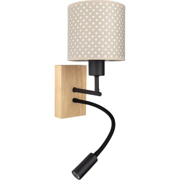 BRILAGI - LED flexibel barnvägglampa BOBO WOOD 1xE27/25W/230V + LED/3W ek/svart/beige/med prickar